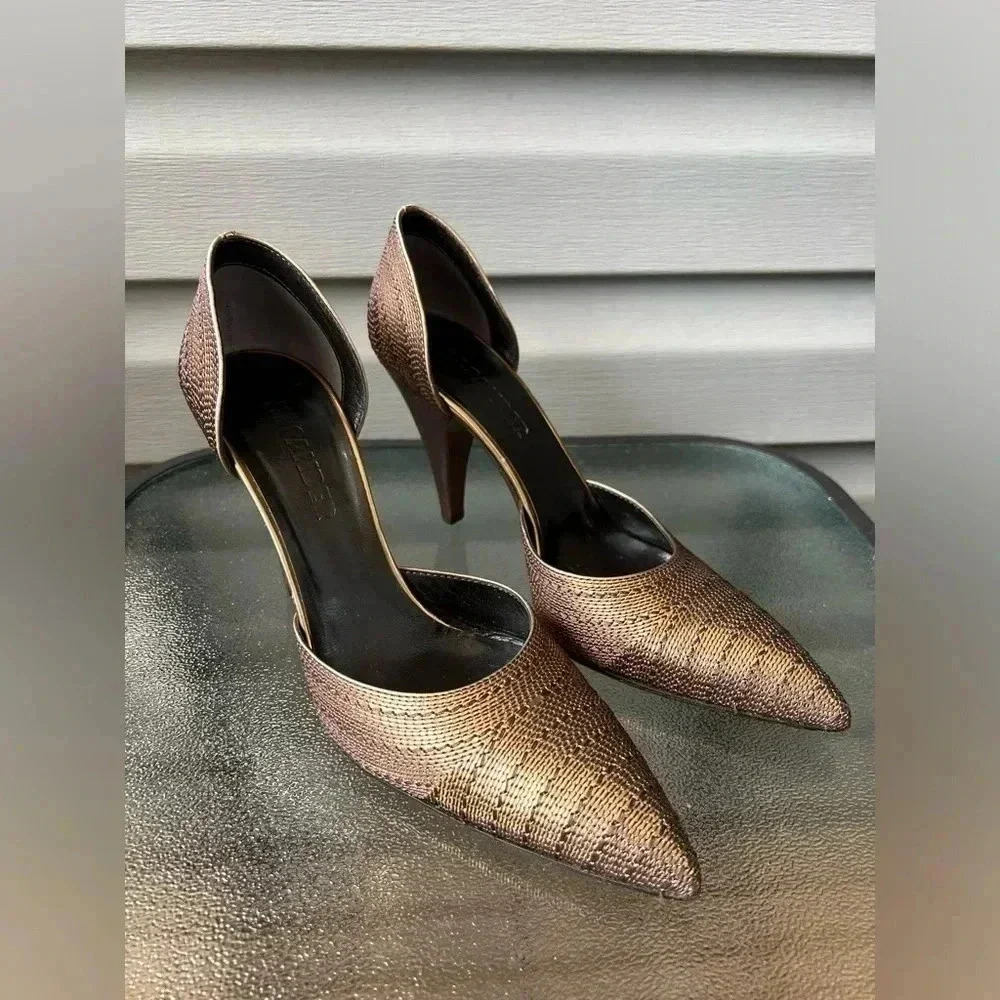 Jil Sander Bronze D’Orsay Leather Pumps Sz 37 ( US 7)